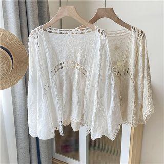 Long-sleeve Plain Perforated Coverup