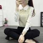 Embellished Collar Lace Panel Chiffon Blouse