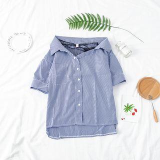 Mesh Panel Mock Two Piece Striped Shirt