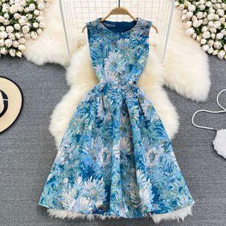Round Neck Floral Jacquard Tank Dress