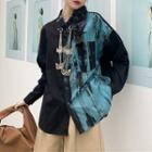 Tie-dye Print Panel Shirt Blue & Black - One Size