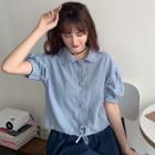 Short-sleeve Buttoned Blouse / A-line Midi Skirt