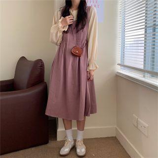 Bell-sleeve Lace Trim Blouse / Floral Embroidered Jumper Dress