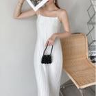 Spaghetti Strap Accordion-pleat Midi Sheath Dress
