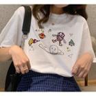 Space Embroidered Elbow-sleeve T-shirt