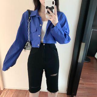 Plain Loose-fit Crop Jacket