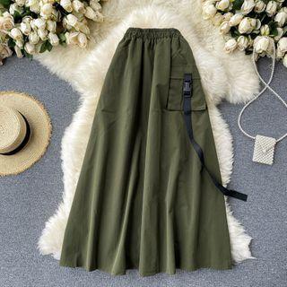 Plain Big-pocket A-line Skirt
