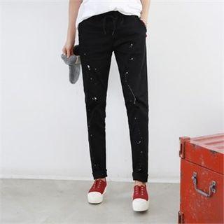 Drawstring-waist Paint-splatter Baggy-fit Pants