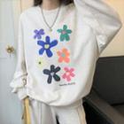 Flower Print Sweatshirt Oatmeal - One Size