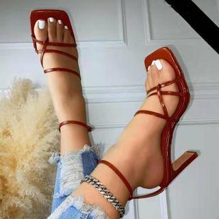 Block Heel Strappy Ankle Strap Sandals