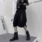 Elastic-waist Belted Front Cargo Shorts Black - One Size