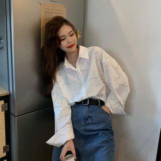 Long-sleeve All-over Print Shirt White - One Size