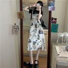 Cat Print Midi A-line Overall Dress White - One Size