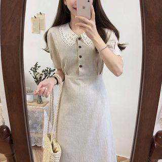 Lace Collar Short-sleeve Midi A-line Dress