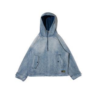 Zip Placket Denim Hoodie