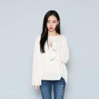 Round-neck Slit-cuff Knit Top