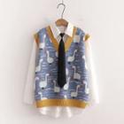 Plain Shirt / Duck Print Sweater Vest