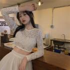 Lace Slim-fit Blouse White - One Size