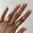 Set Of 9: Rhinestone / Alloy Ring (assorted Designs) 9 Pcs - Gold - One Size