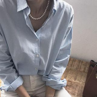 Round-hem Dip-back Colored Shirt