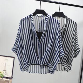 Set: Camisole Top + Short-sleeve Striped Blouse