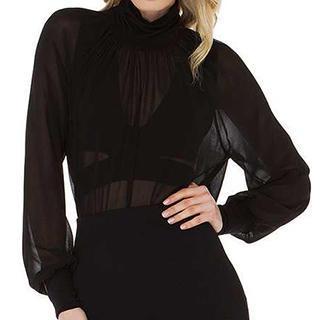 Balloon Sleeve High Neck Chiffon Blouse