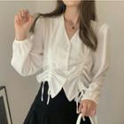 Long-sleeve Puff-sleeve Drawstring Blouse