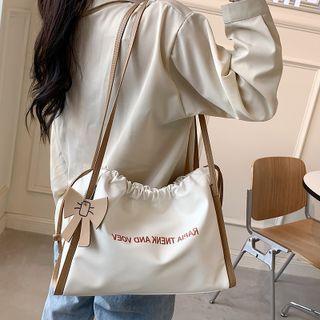 Faux Leather Lettering Drawstring Crossbody Bag