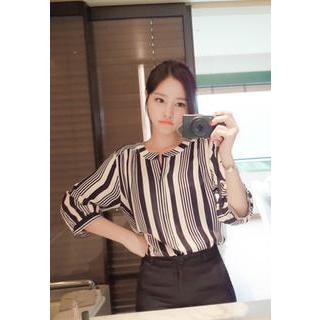 3/4-sleeve Striped Chiffon Top