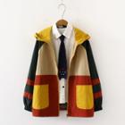 Color Block Zip Hooded Cargo Jacket Red & Yellow & Green - One Size
