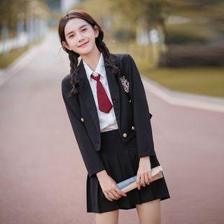 Set: Double Breasted Blazer + Shirt + Pleated Skirt