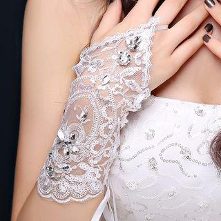 Embellished Lace Wedding Gloves