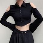 Chain Cold-shoulder Cropped Blouse