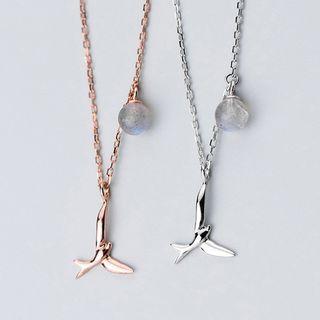 925 Sterling Silver Moonstone Bird Pendant Necklace