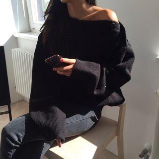 Off-shoulder Loose-fit Knitted Sweater