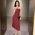 Halter-neck Jacquard Midi A-line Dress