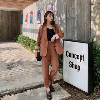 Set: Plain Blazer + Straight Fit Pants