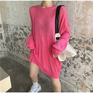 Plain Long-sleeve Loose-fit Light Knit Top