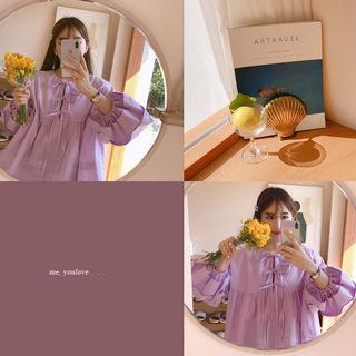 Tie-front Balloon-sleeve Top