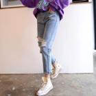 High-waist Distressed Tapered Jeans