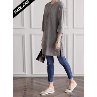 3/4-sleeve Studded-detail Top