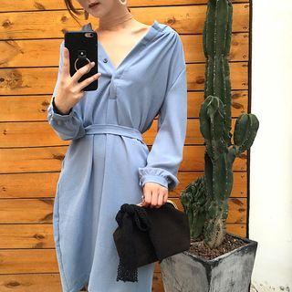 Plain Loose-fit Long-sleeve Dress