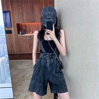 Denim Jumper Shorts / Plain Tank Top / Camisole Top / Set