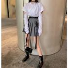 Cut Out Long-sleeve T-shirt / Pleated Skirt