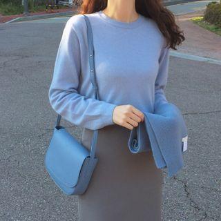 Round-neck Plain Knitted Sweater / High-waist Midi Dress