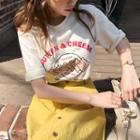 Short-sleeve Biscuit Print T-shirt / Midi A-line Skirt / Set