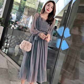 Bell-sleeve Maxi Mesh Dress