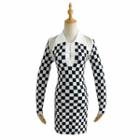 Set: Checkered Cropped Cardigan + Halter-neck Collared Mini Sheath Dress