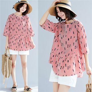 Elbow-sleeve Printed Top (various Designs)