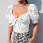 Tie-front Puff-sleeve Cropped Blouse